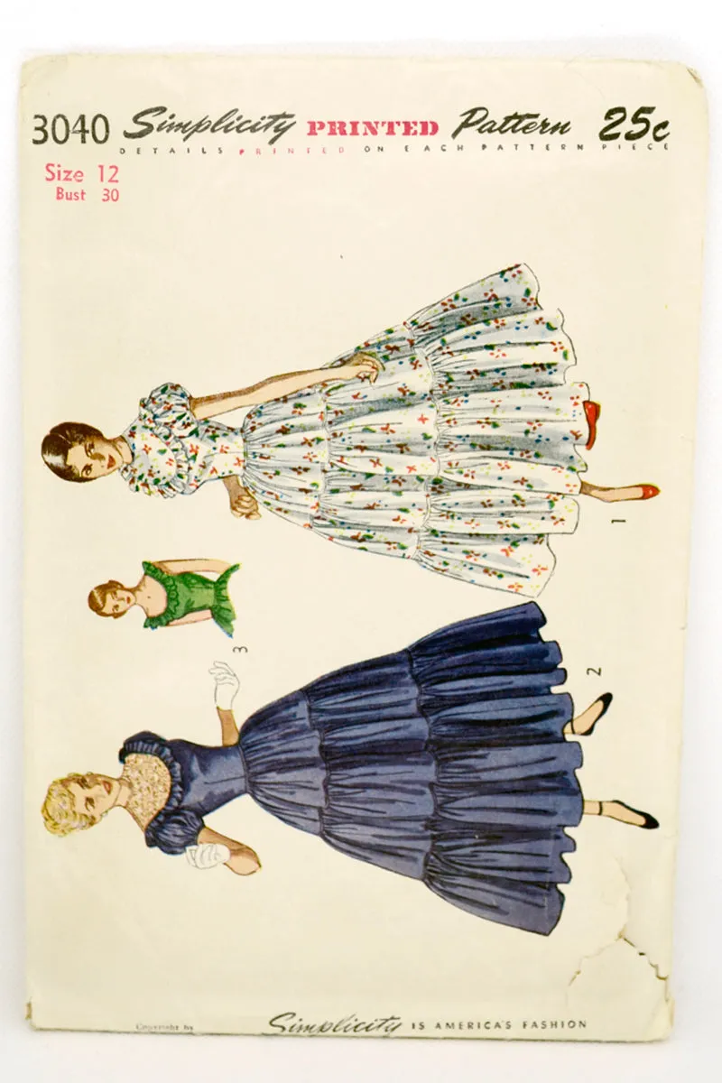 1948 Simplicity 3040 Ruffled Tiered Dress Vintage Sewing Pattern