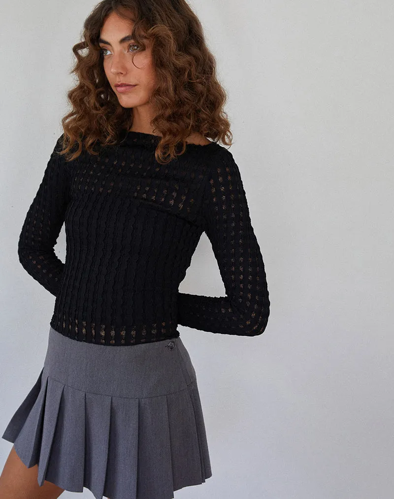 Angela Long sleeve Top in Crinkle Black