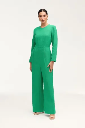 Aurora Tweed Long Sleeve Jumpsuit - Jade