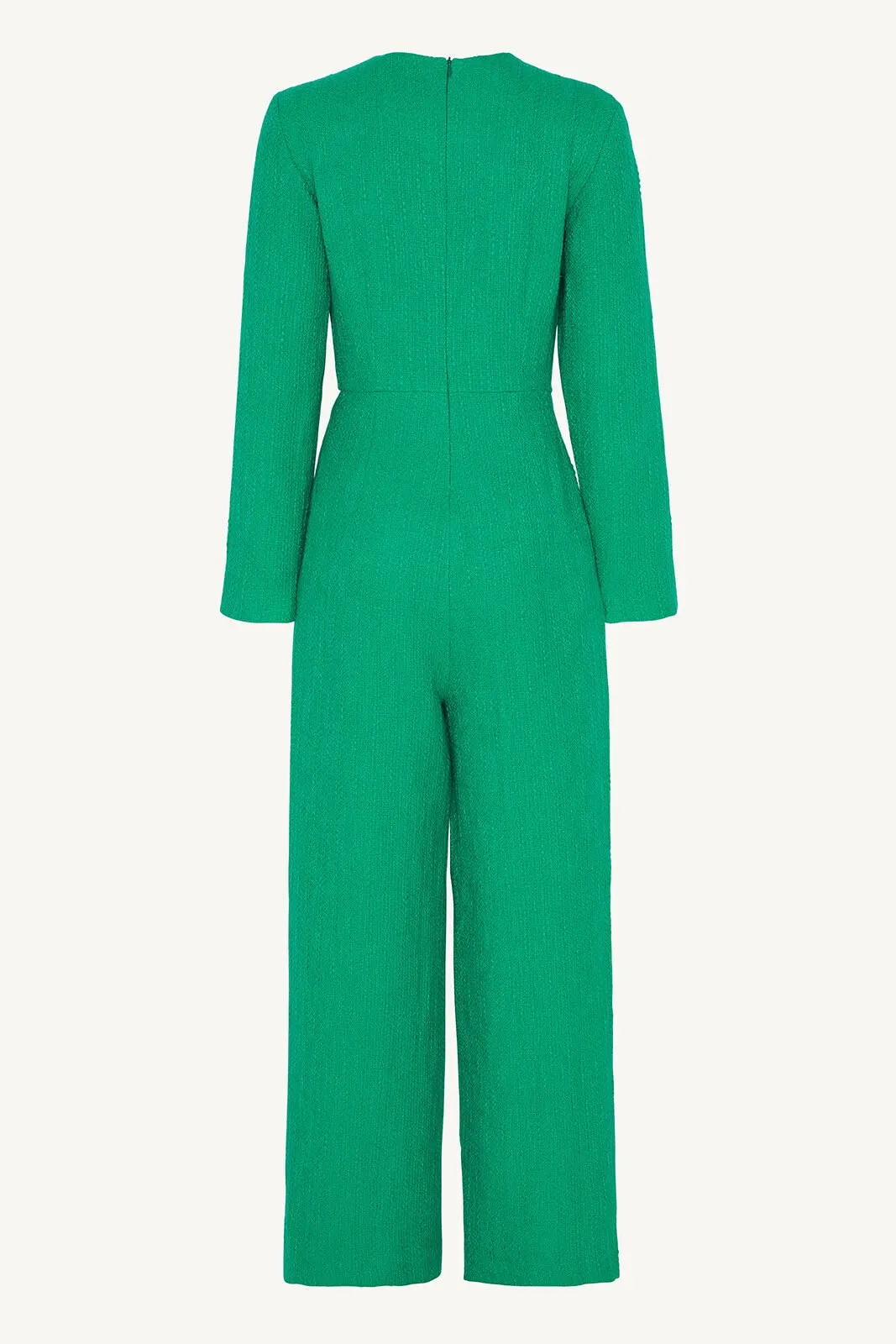 Aurora Tweed Long Sleeve Jumpsuit - Jade