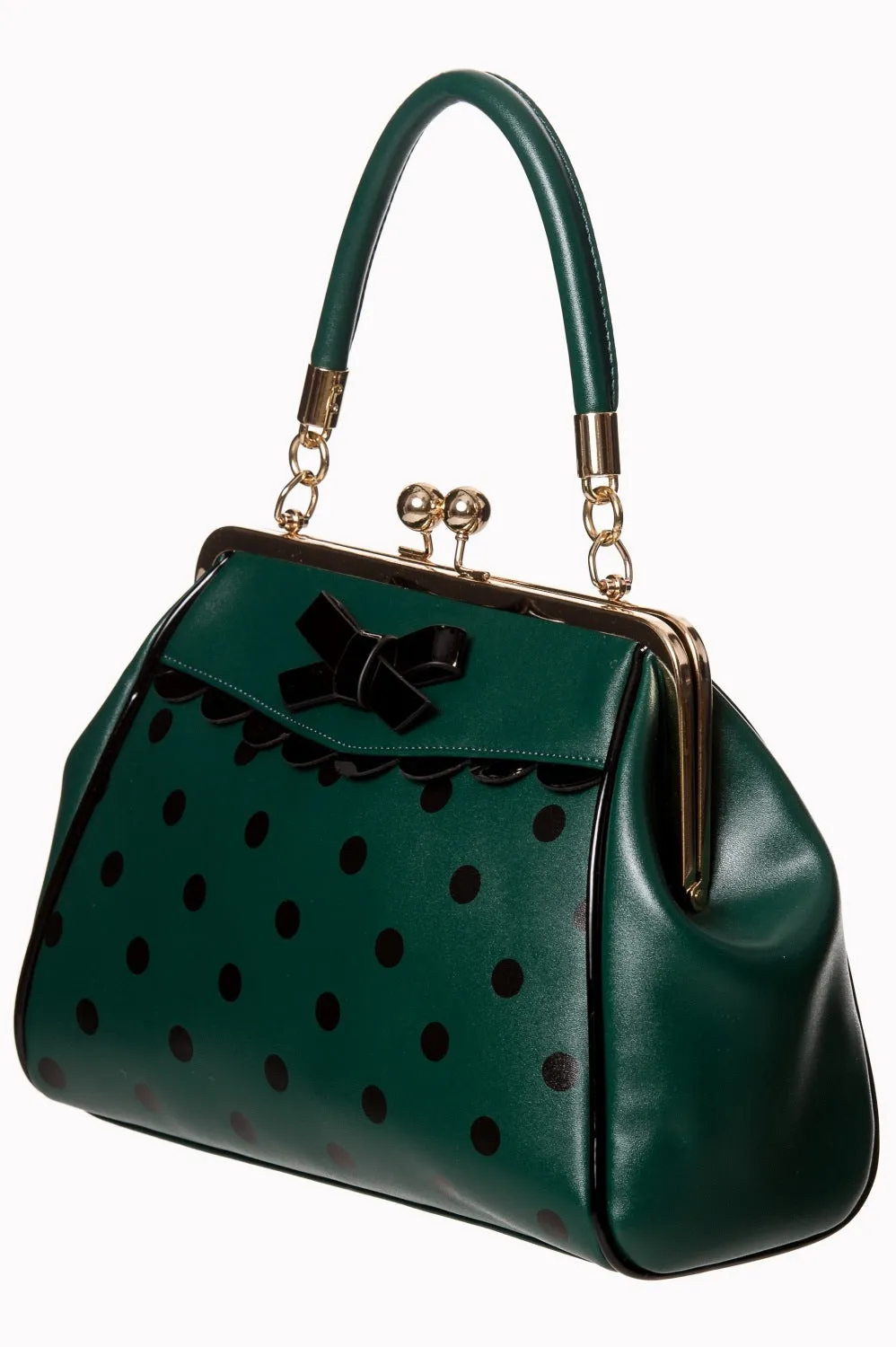 Black and Green Polka Dot Bow and Scallop Kisslock Purse