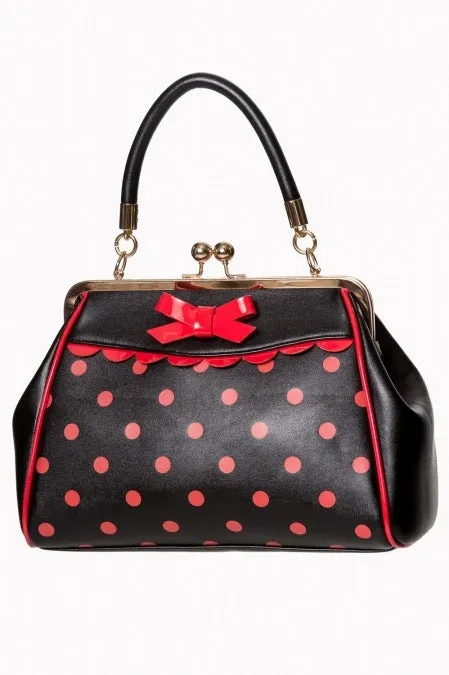 Black and Red Polka Dot Bow and Scallop Kisslock Purse