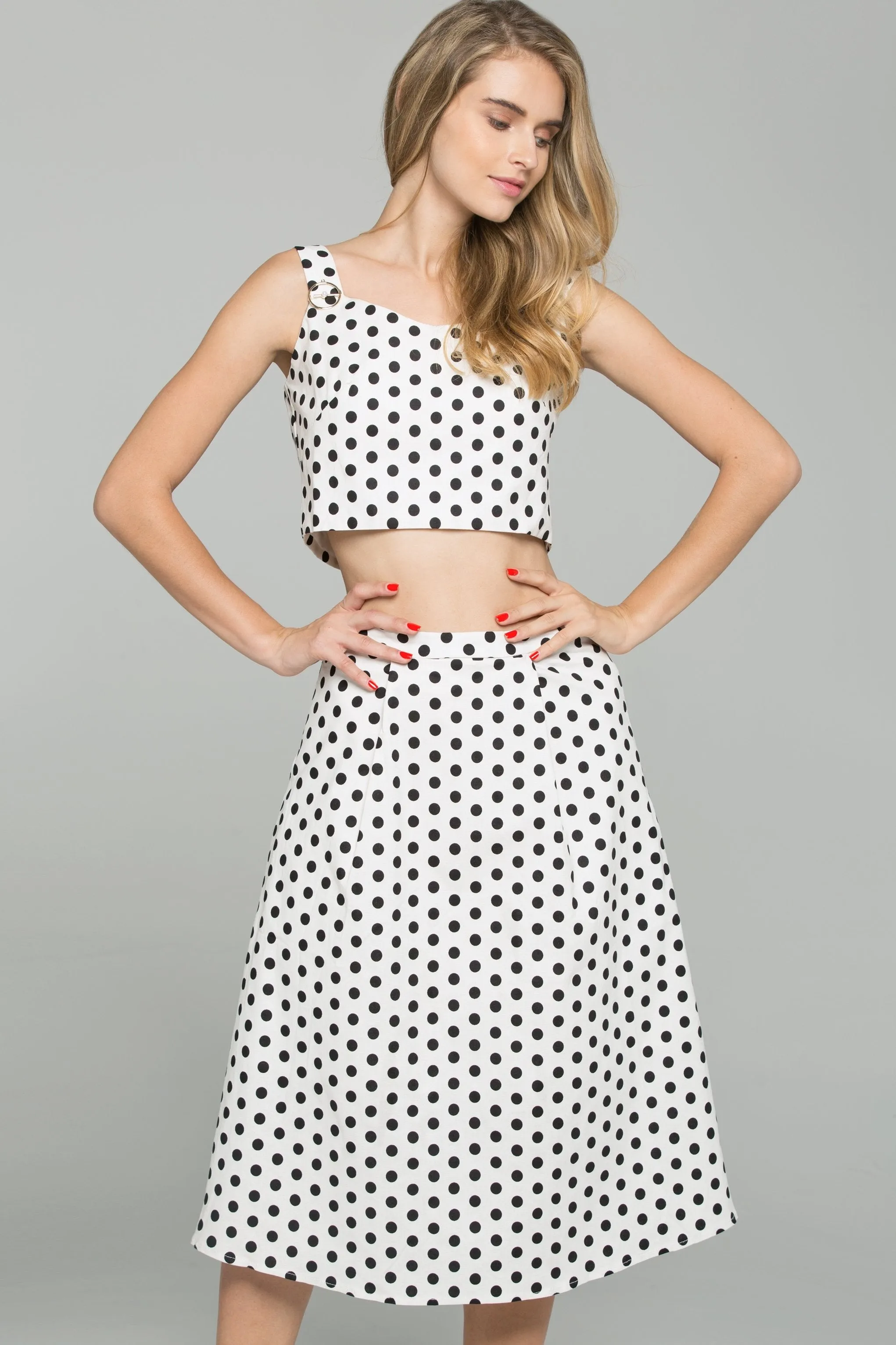 Black and White Polka Dot Sweetheart Neckline 2-piece Co-Ord Midi Dress