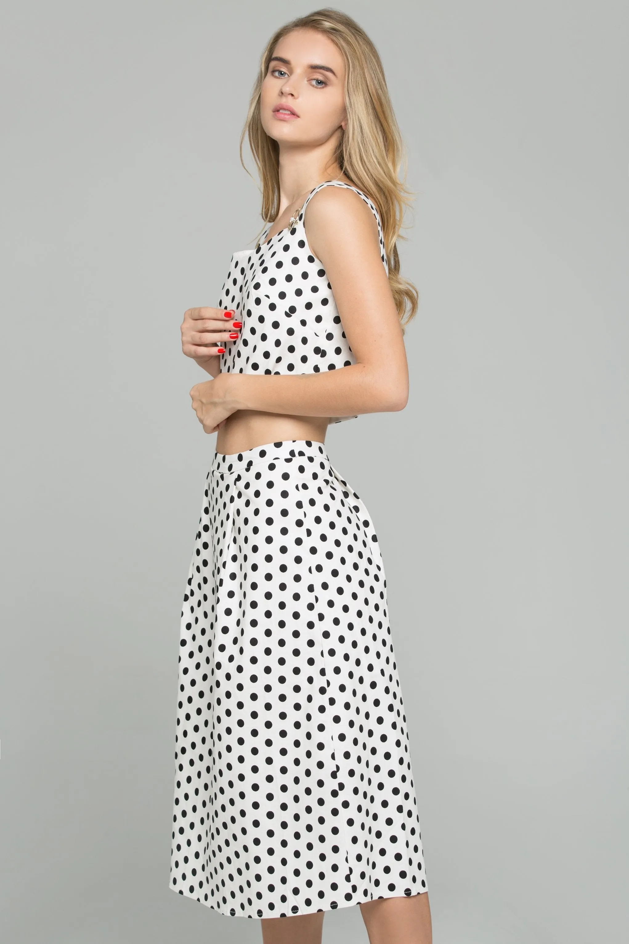 Black and White Polka Dot Sweetheart Neckline 2-piece Co-Ord Midi Dress