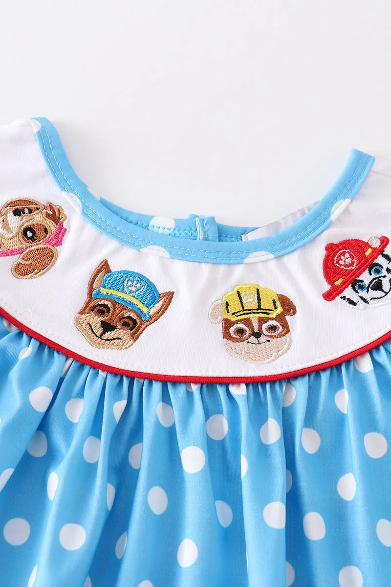 Blue Character embroidery dot dress