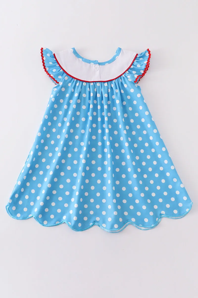 Blue Character embroidery dot dress