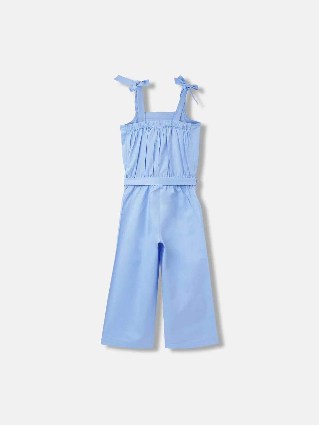 Blue Giraffe Girls Blue Solid Square Neck Sleeveless Jumpsuit