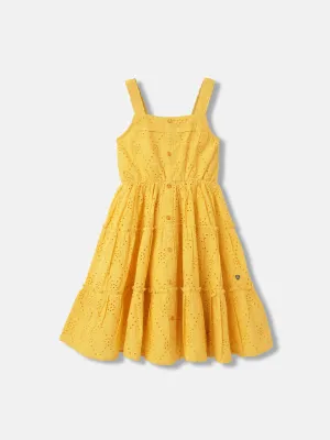 Blue Giraffe Girls Yellow Solid Shoulder Straps Sleeveless Dress