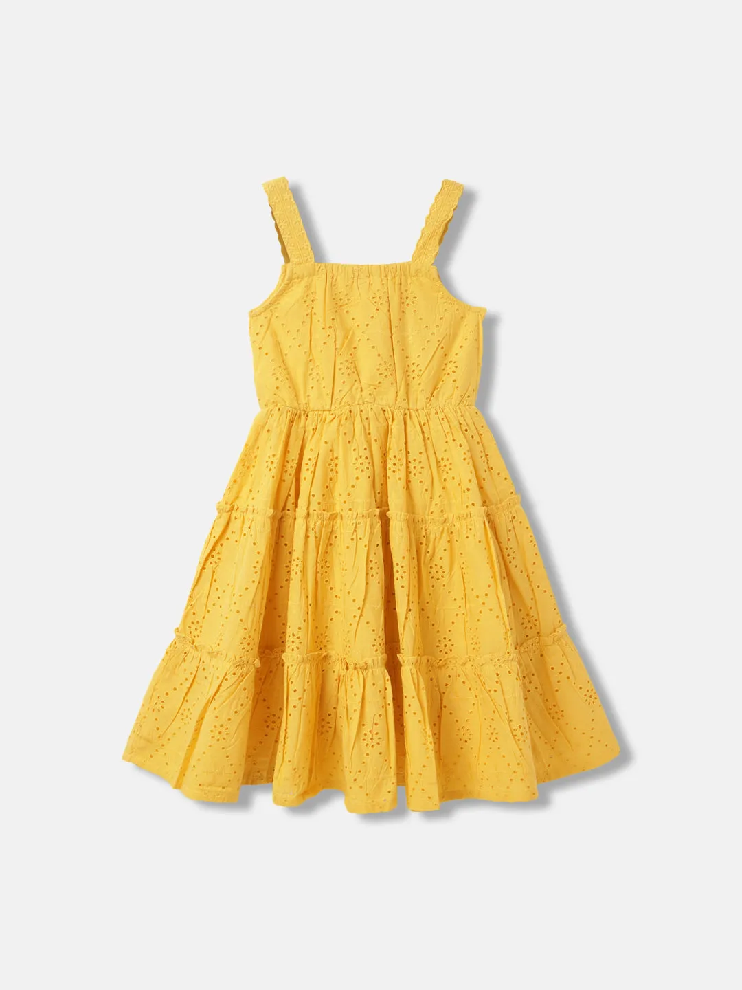 Blue Giraffe Girls Yellow Solid Shoulder Straps Sleeveless Dress