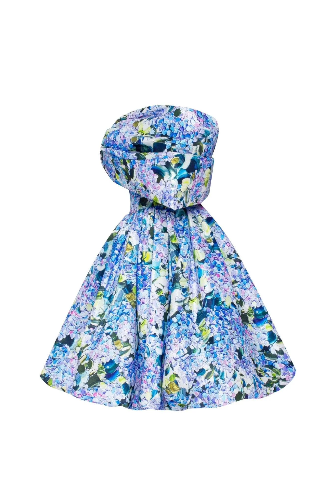 Blue Hydrangea bow-detailed mini dress