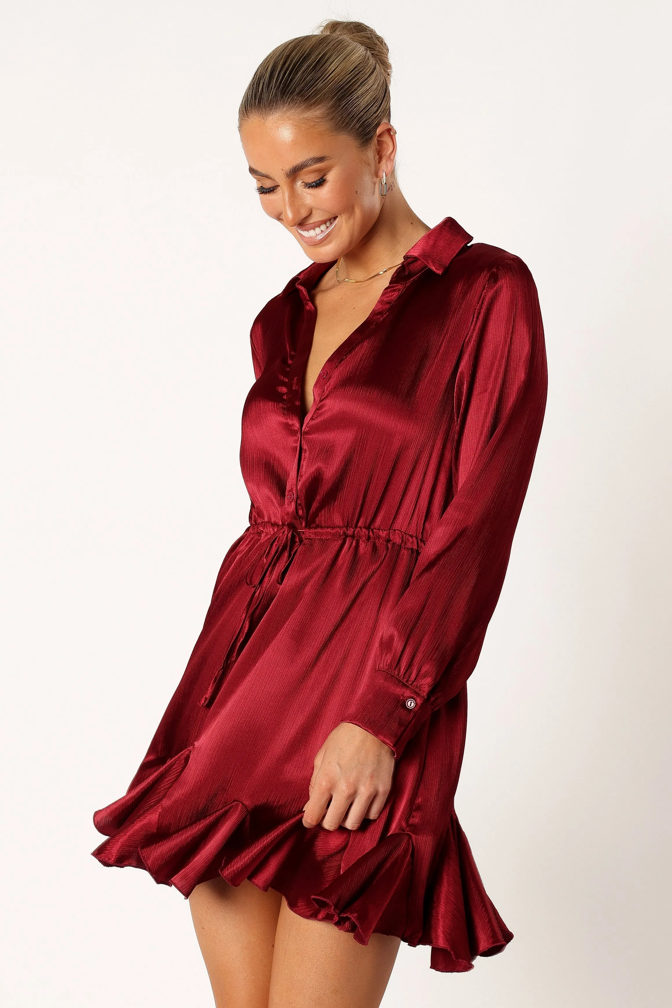 Callum Long Sleeve Mini Dress - Burgundy