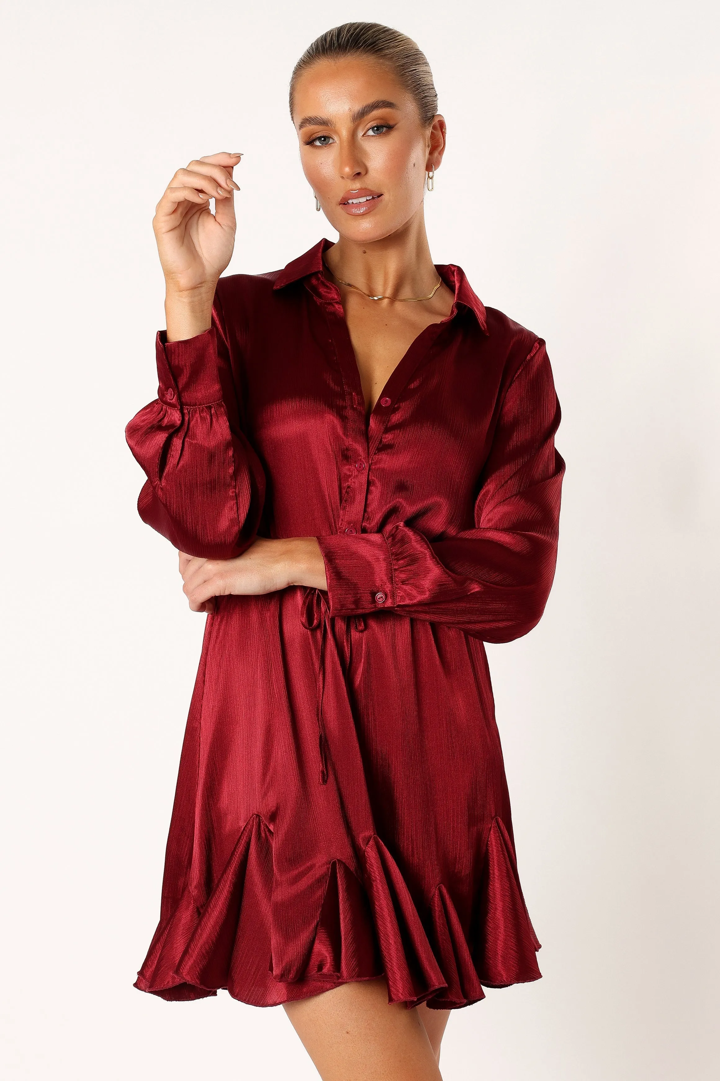 Callum Long Sleeve Mini Dress - Burgundy