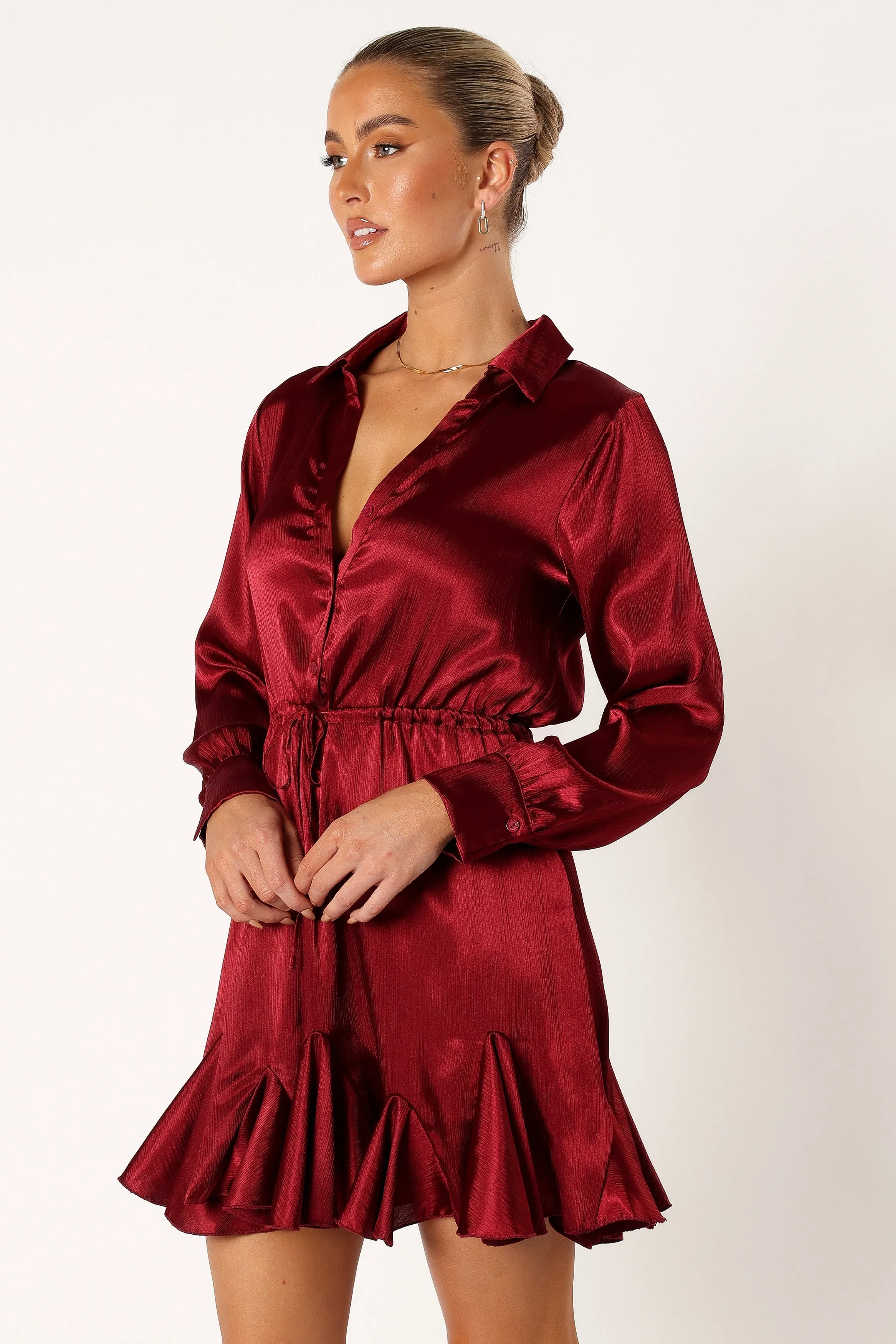 Callum Long Sleeve Mini Dress - Burgundy