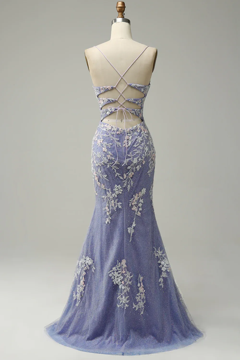 Charming Mermaid V Neck Blue Long Prom Dress With Appliques  SH616