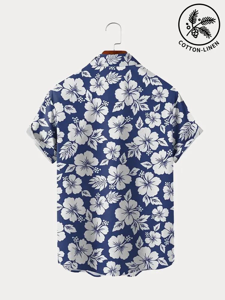 Coofandy Hawaiian Flower Printed Cotton Linen Holiday Shirt