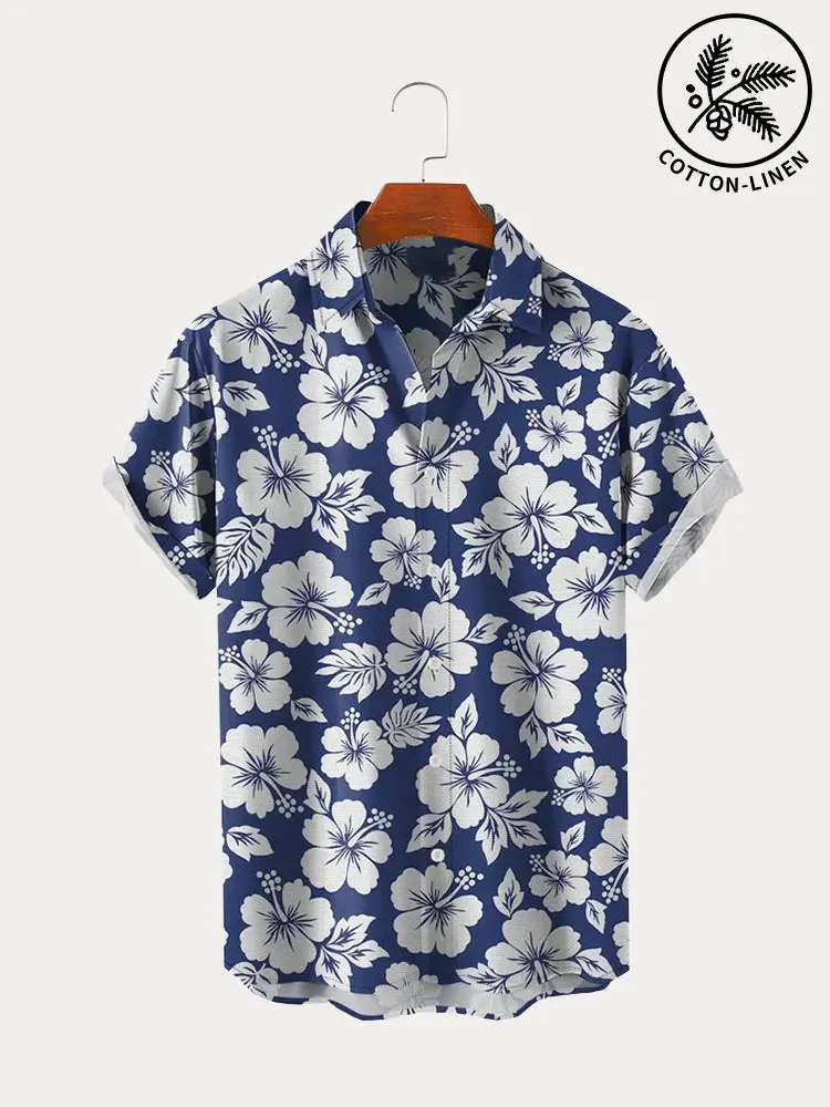 Coofandy Hawaiian Flower Printed Cotton Linen Holiday Shirt