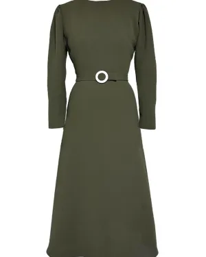 Diana Georgette Long Sleeve Dress In Army Green | Army Green