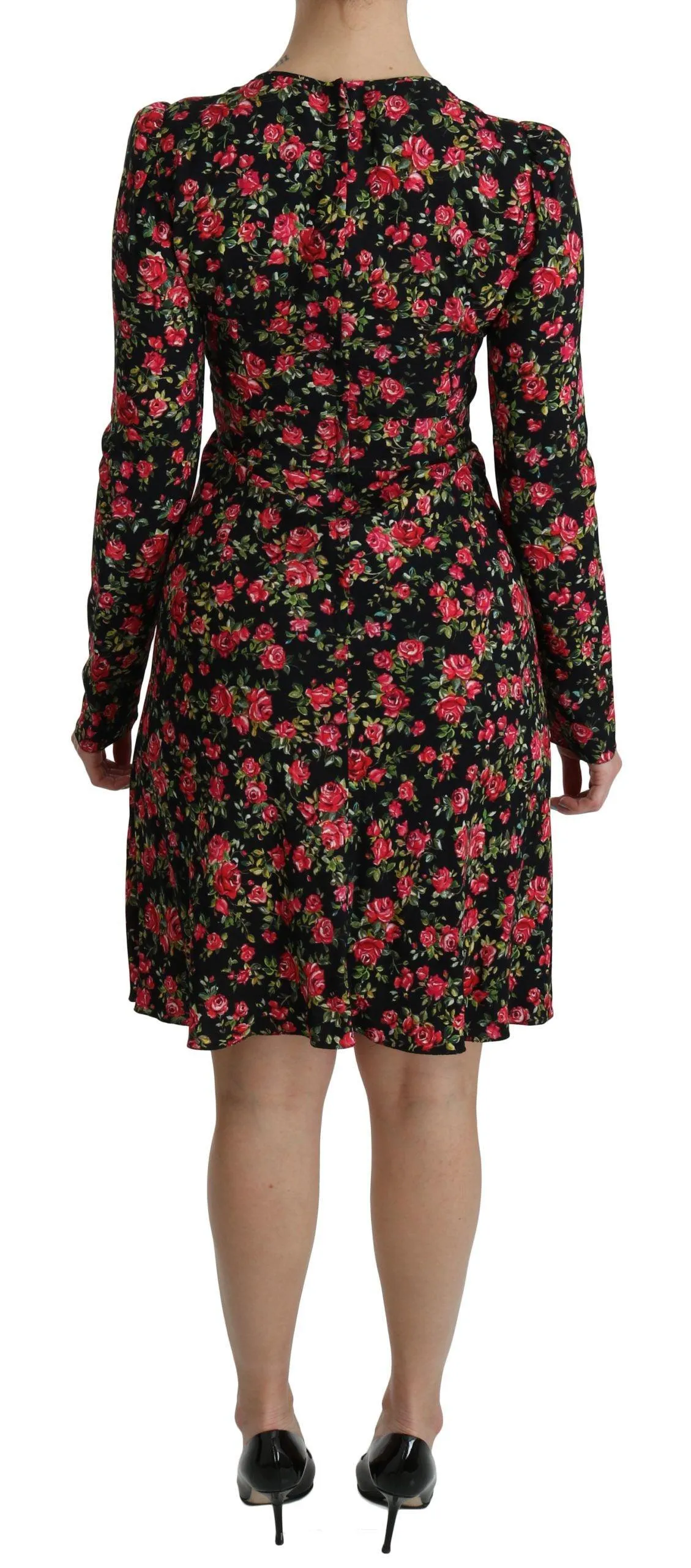 Dolce & Gabbana Black Floral Longsleeve Knee Length Dress