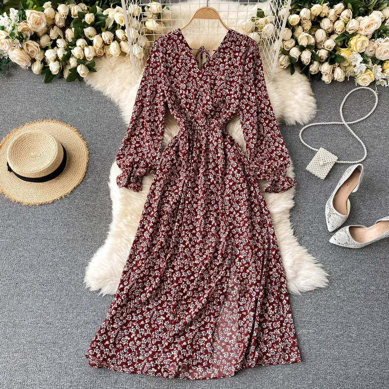 Floral Bohemian Long Sleeve Dress, Boho Maxi Dress for Women