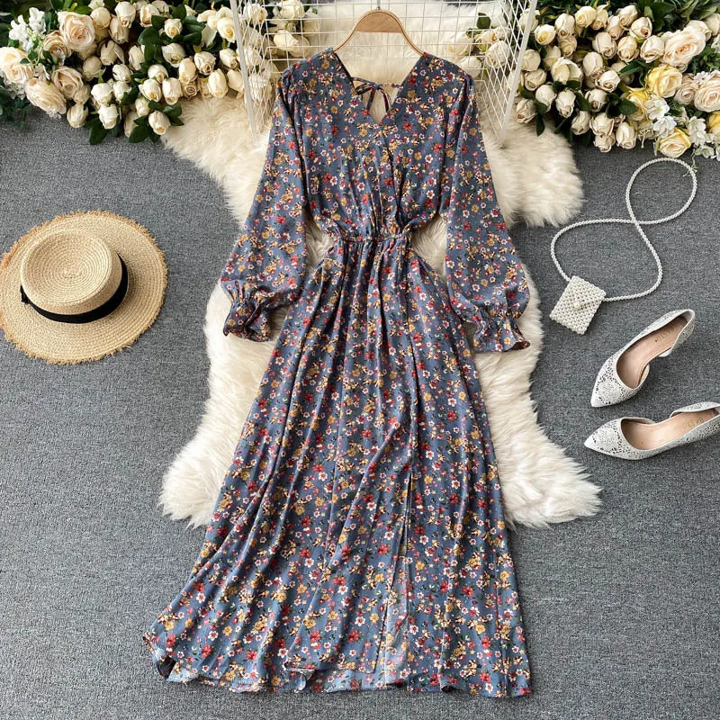 Floral Bohemian Long Sleeve Dress, Boho Maxi Dress for Women