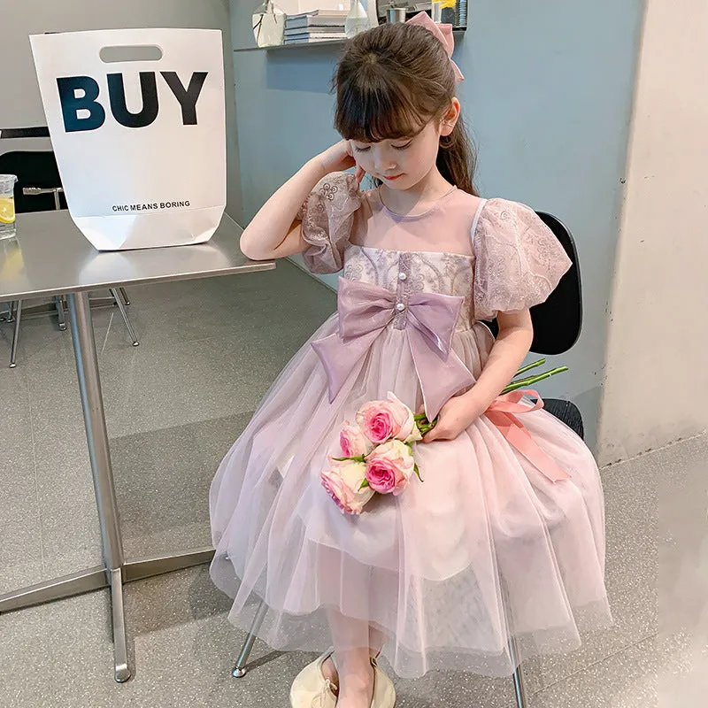 Girls Dress Summer  New Korean Style Western Style Kids' Skirt Summer Little Girl Puffy Gauze Princess Dress