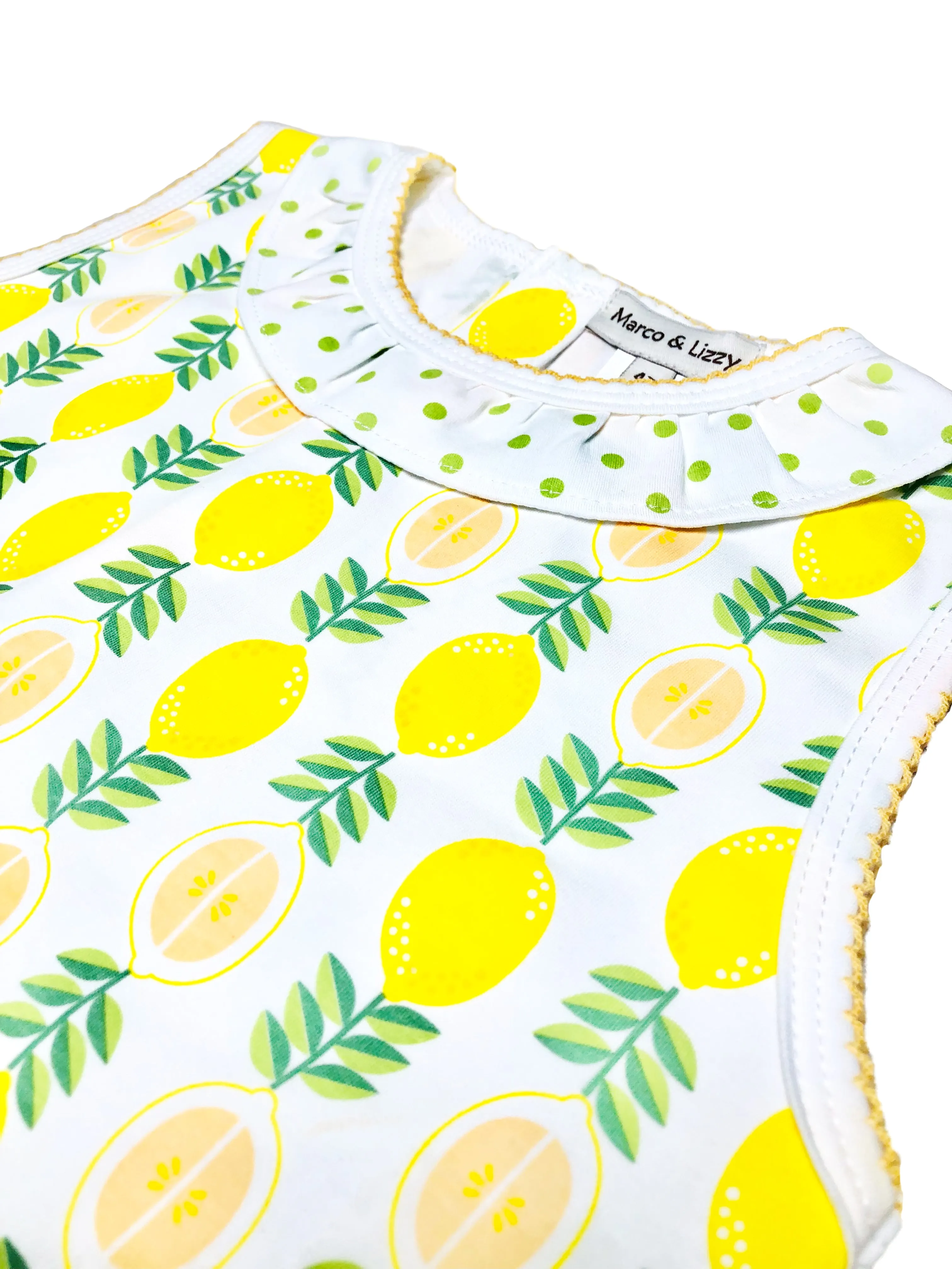 Girl's "Lemonade Stand" pima print A Line dress