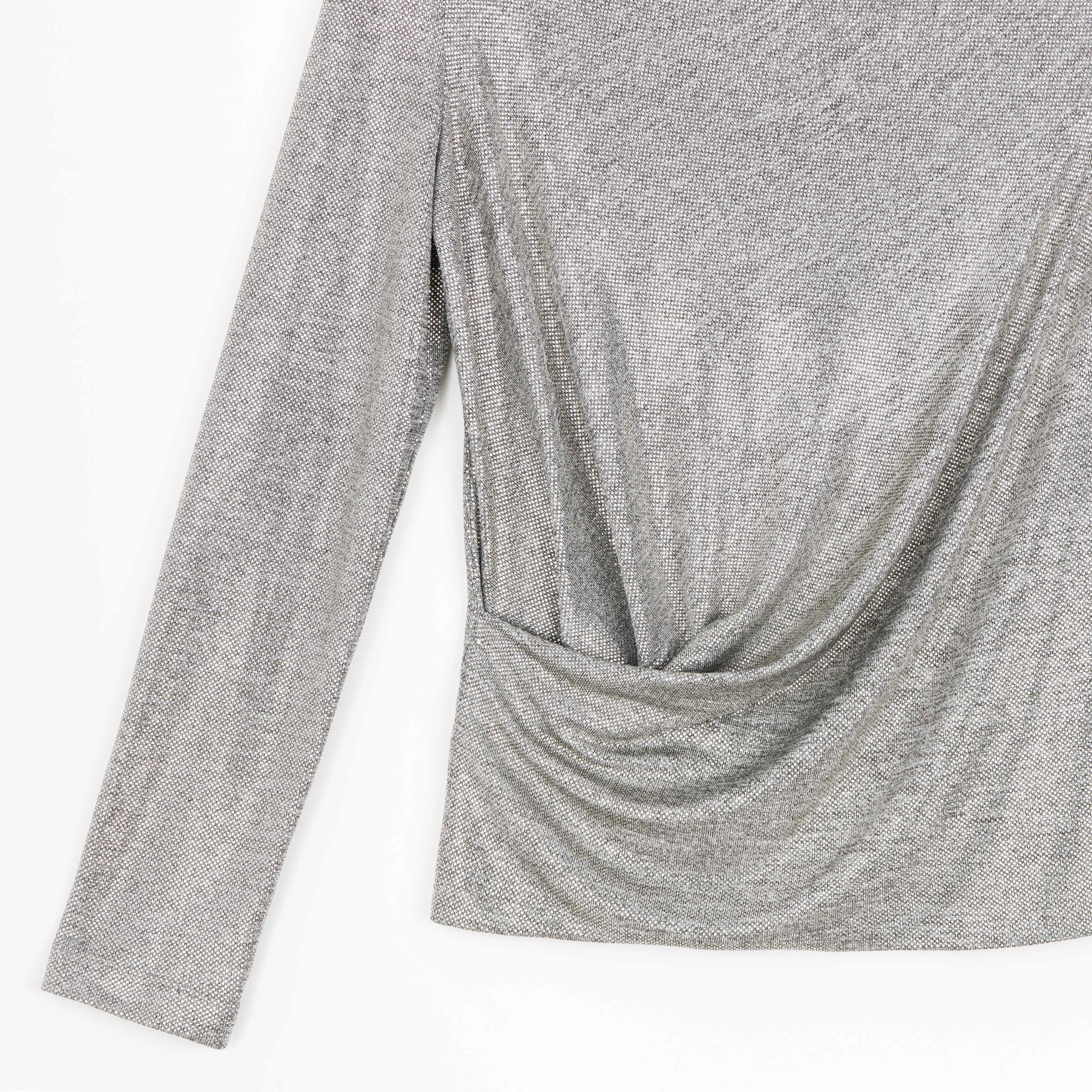 Glimmer Lamé - High Boat Neck Side Draped Top - Silver - Final Sale!