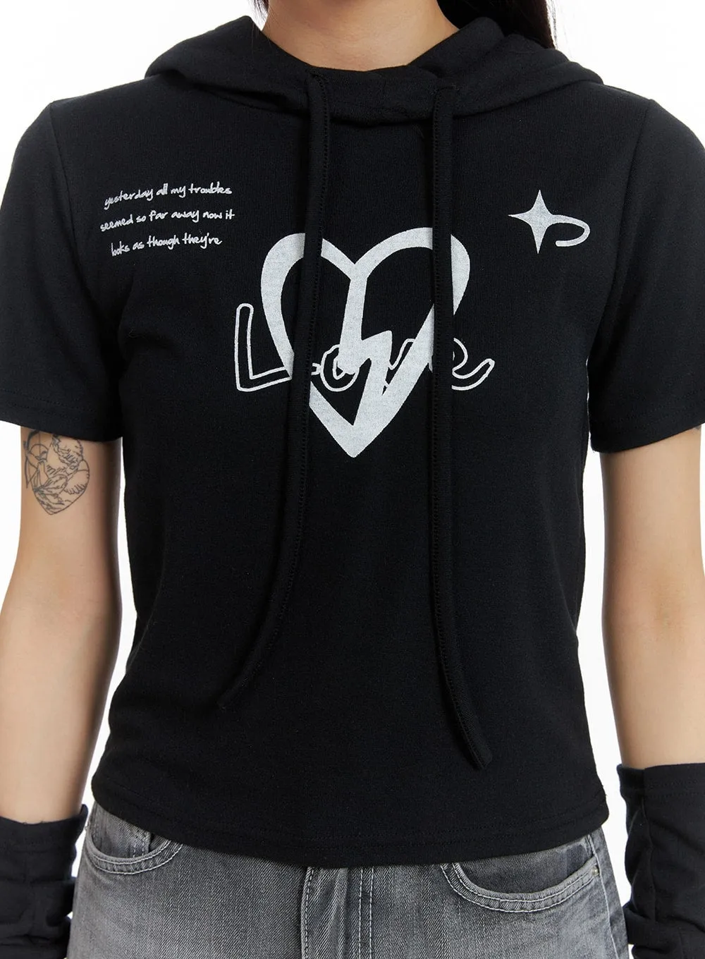 Graphic T-Shirt Hoodie with Arm Sleeves CM427