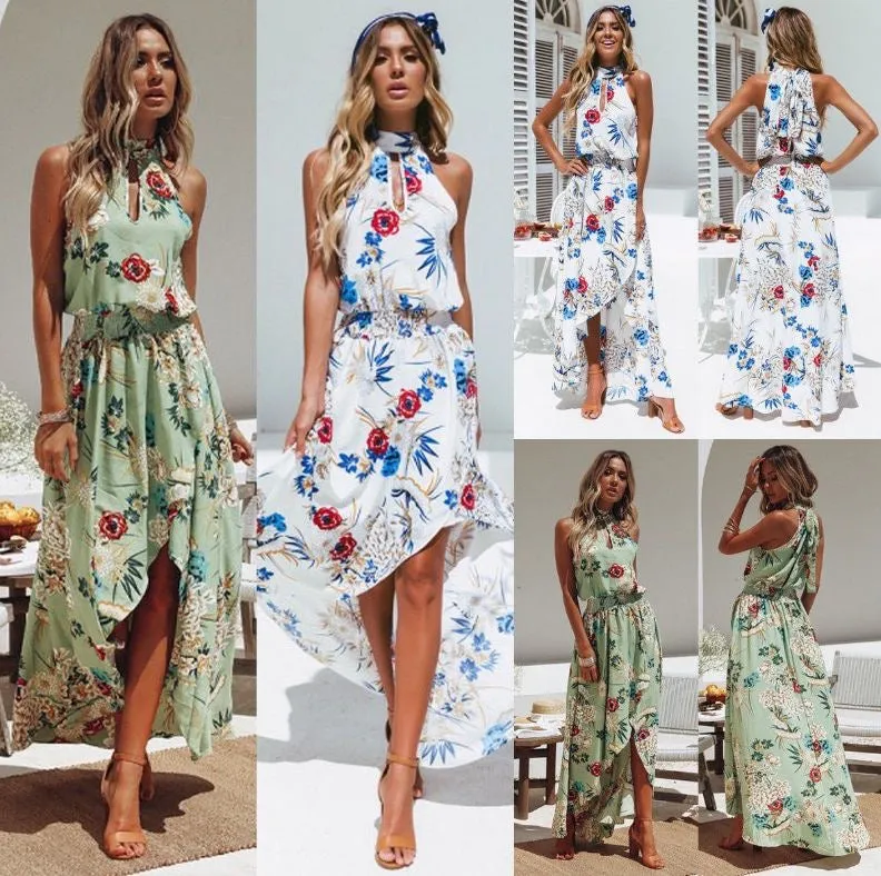 Halter Floral Summer Dress, Boho Maxi Summer  Dress for Women