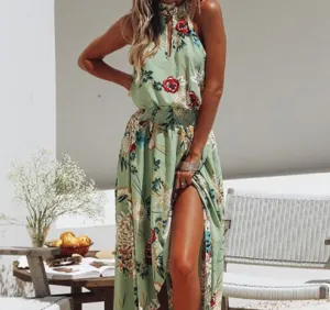 Halter Floral Summer Dress, Boho Maxi Summer  Dress for Women