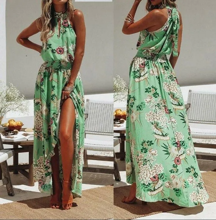 Halter Floral Summer Dress, Boho Maxi Summer  Dress for Women