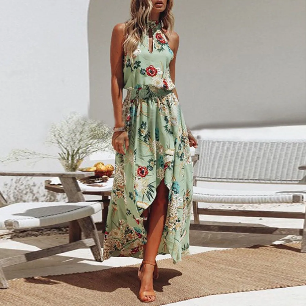 Halter Floral Summer Dress, Boho Maxi Summer  Dress for Women