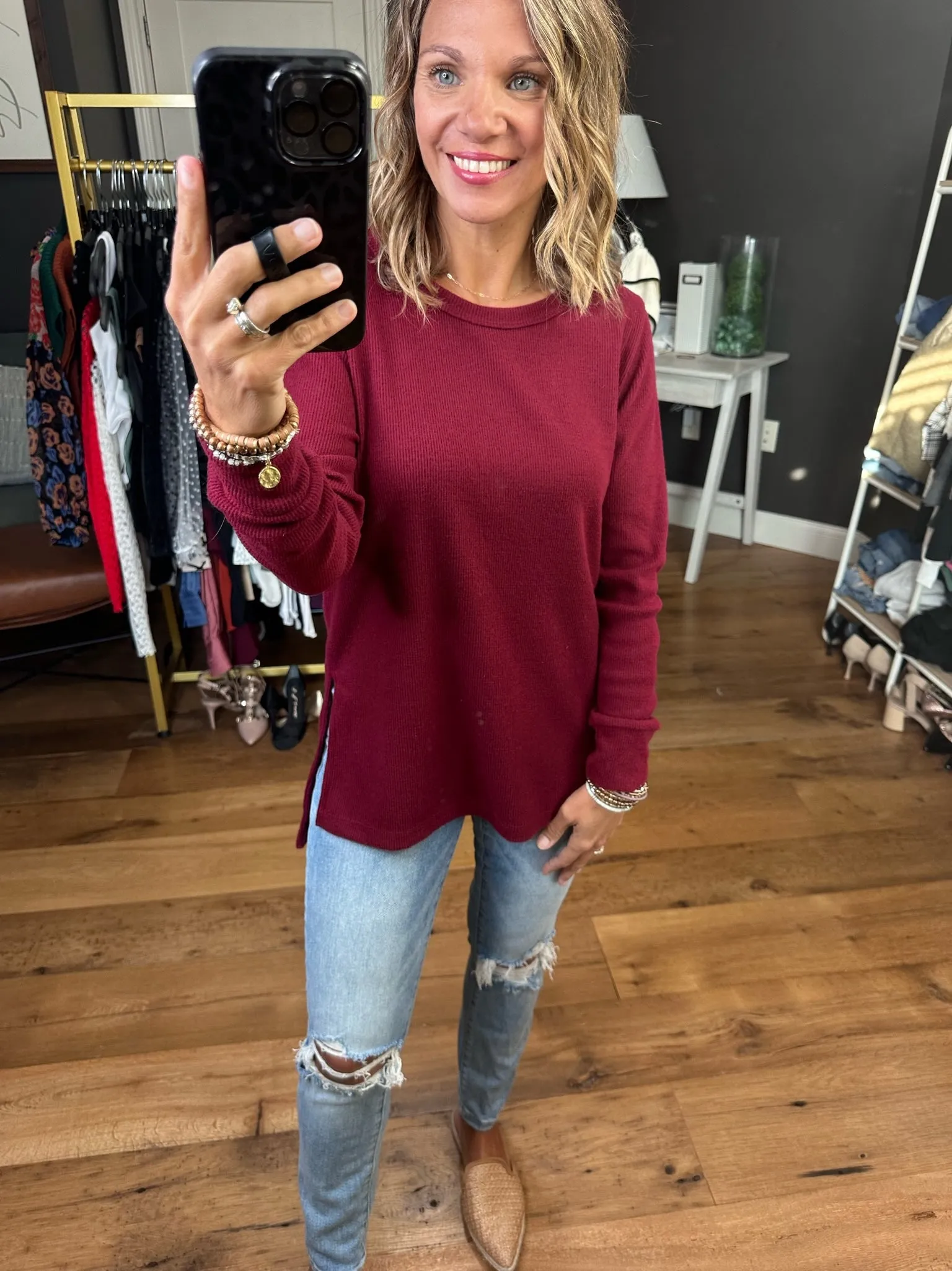 In Good Time Textured Longsleeve Top With Side-Slit Detail - Mutliple Options