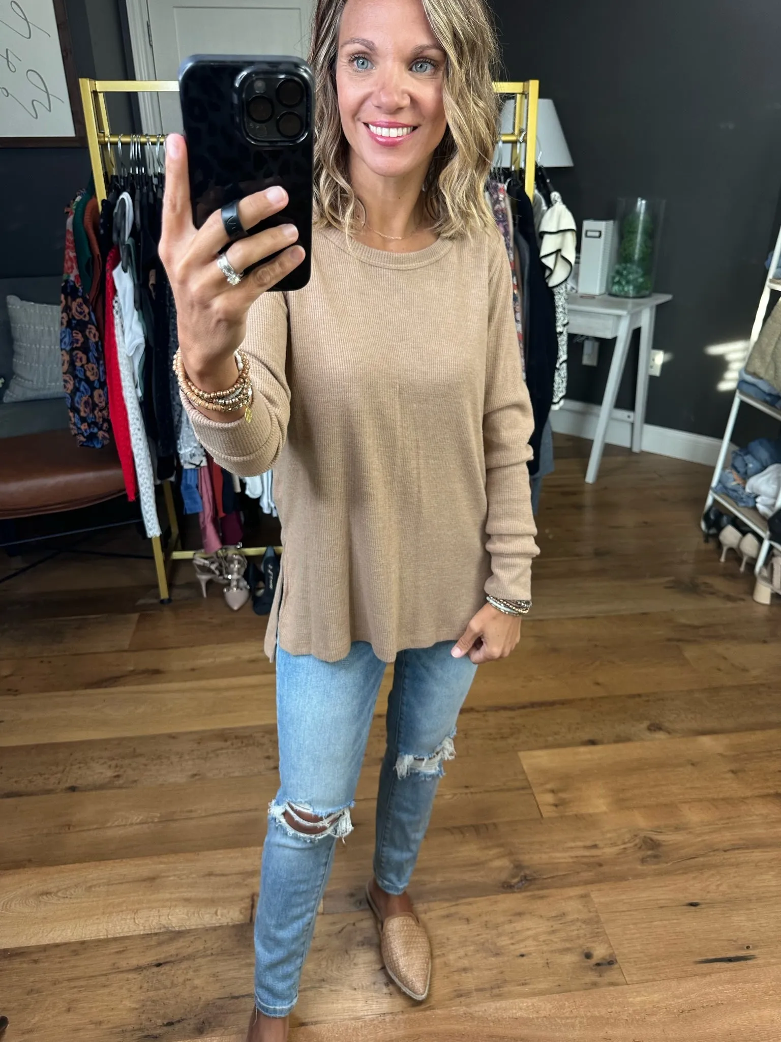 In Good Time Textured Longsleeve Top With Side-Slit Detail - Mutliple Options