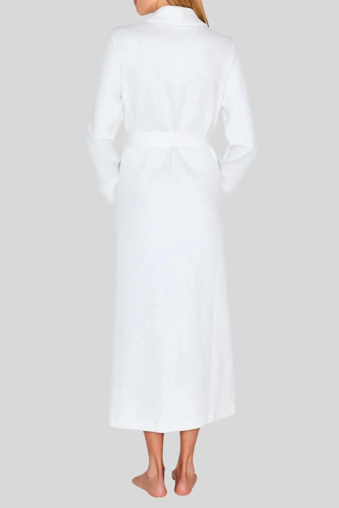 Kelly Long Sleeve Jacquard Long Robe in White