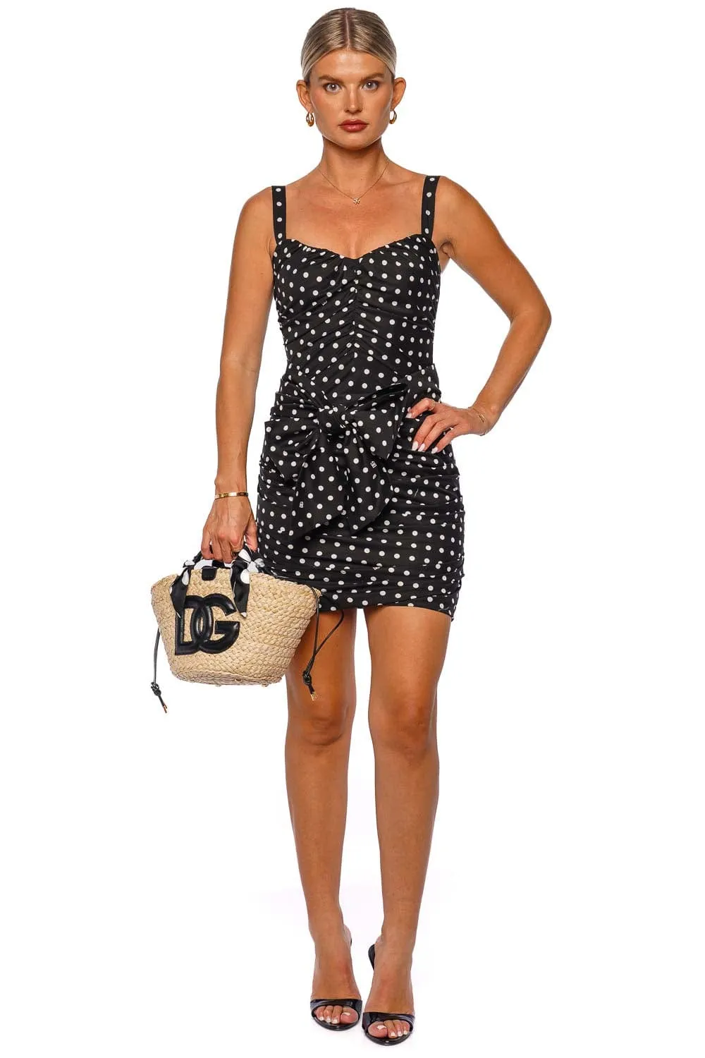 Mambo Italiano Polka Dot Bow Mini Dress