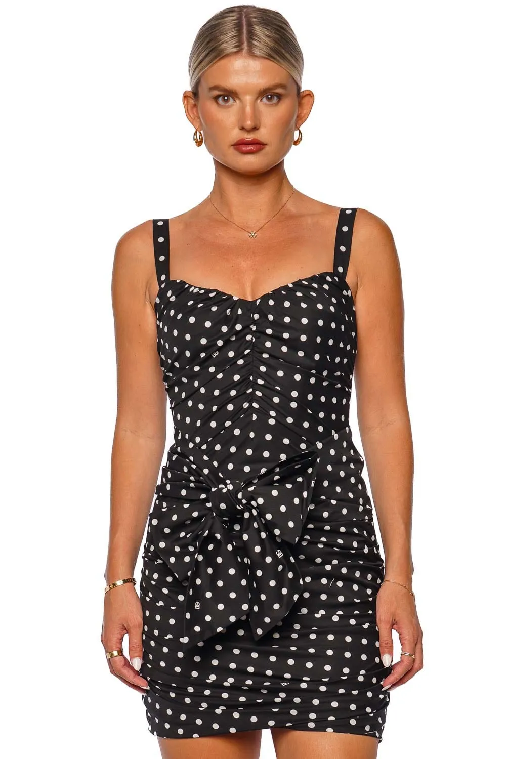 Mambo Italiano Polka Dot Bow Mini Dress