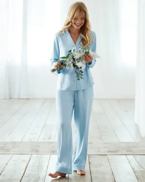 Pastel Blue Lace Trim Long Pyjama Set