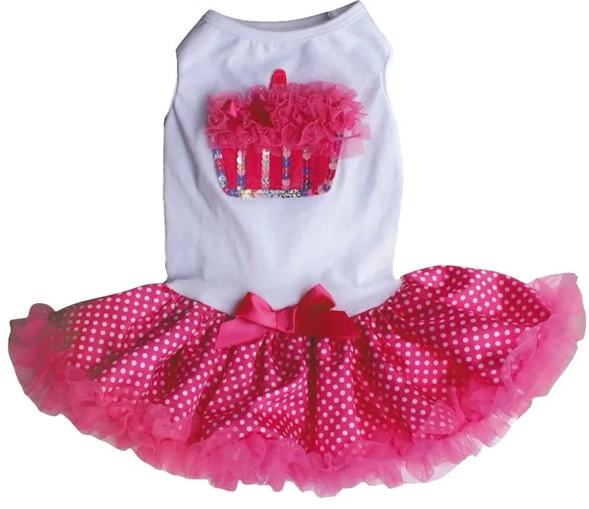 Pawpatu Hot Pink Birthday Cupcake Polka Dot Dress for Pets