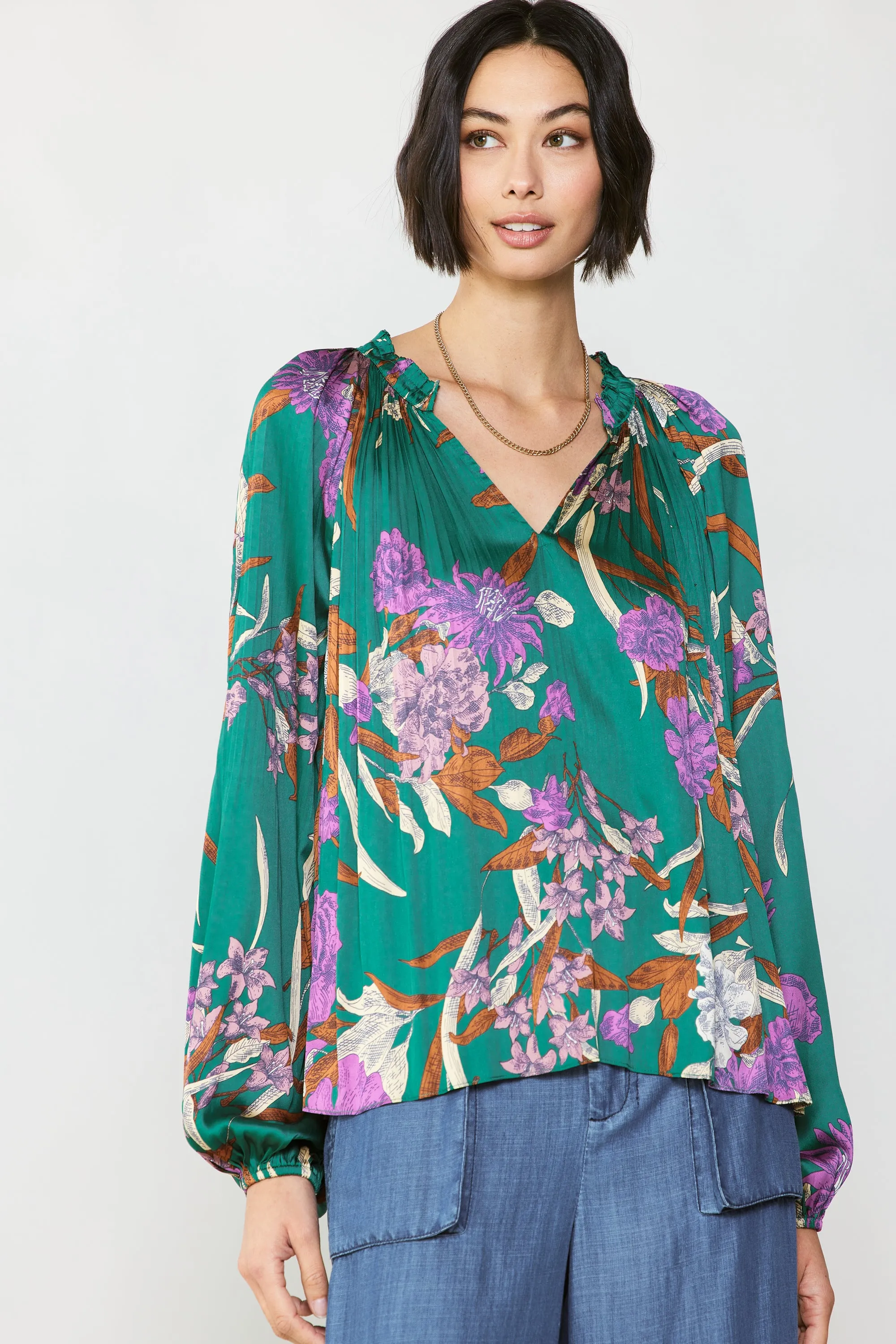 Pleated Floral Blouse