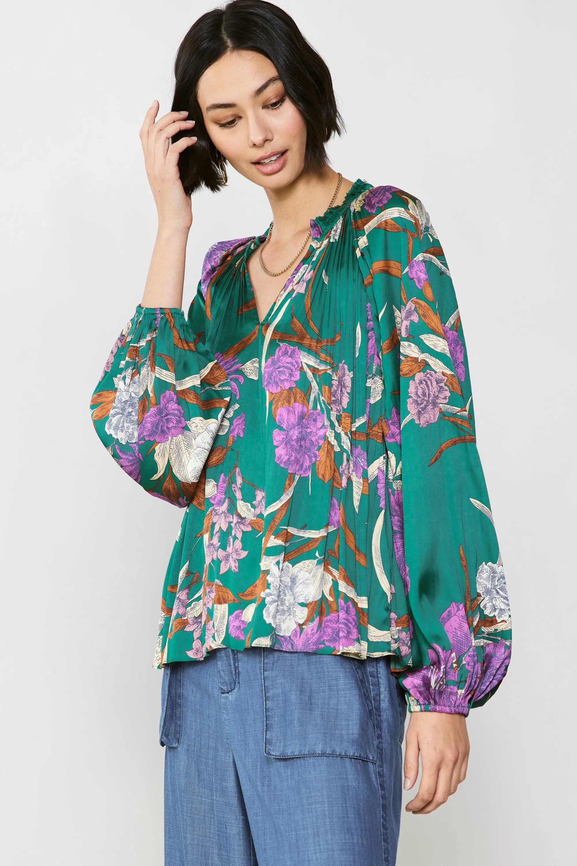 Pleated Floral Blouse