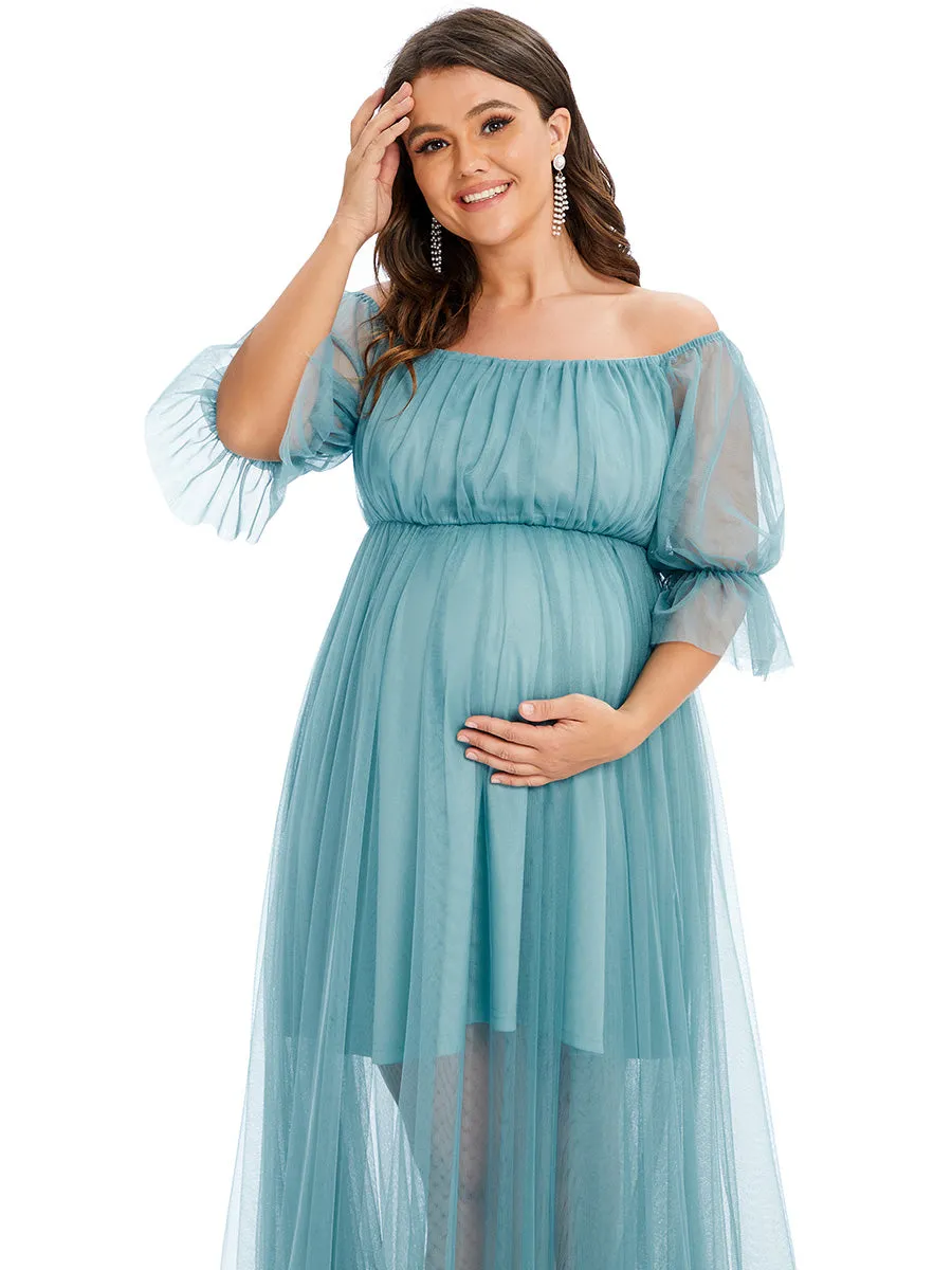 Plus Size A Line Short Puff Sleeves Wholesale Maternity Dresses