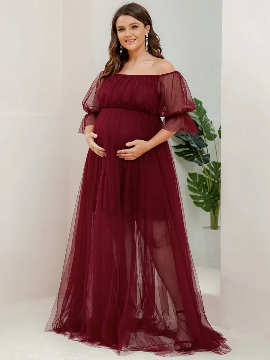 Plus Size A Line Short Puff Sleeves Wholesale Maternity Dresses