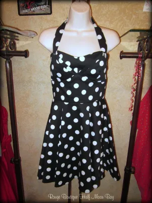 Retro black polka dot halter dress