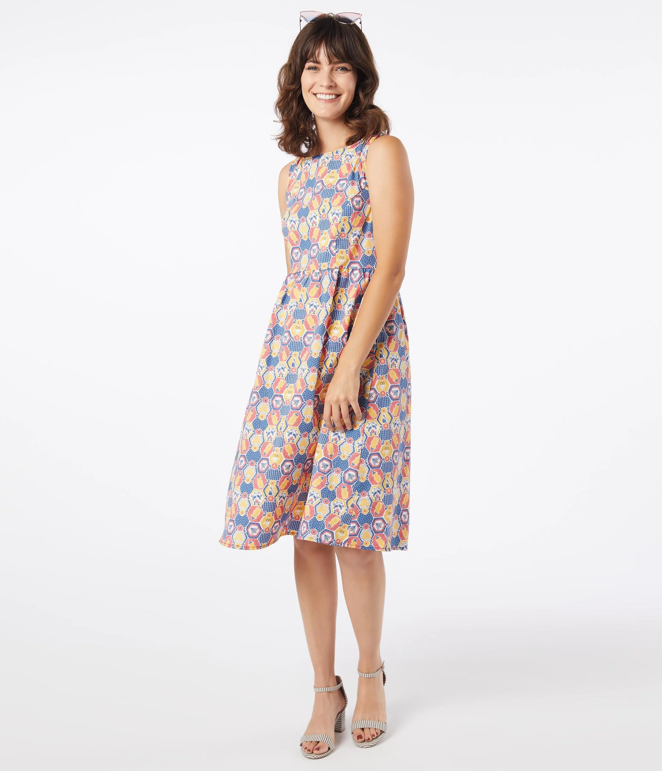 Retro Style Honey Bear & Bees Print Fit & Flare Dress