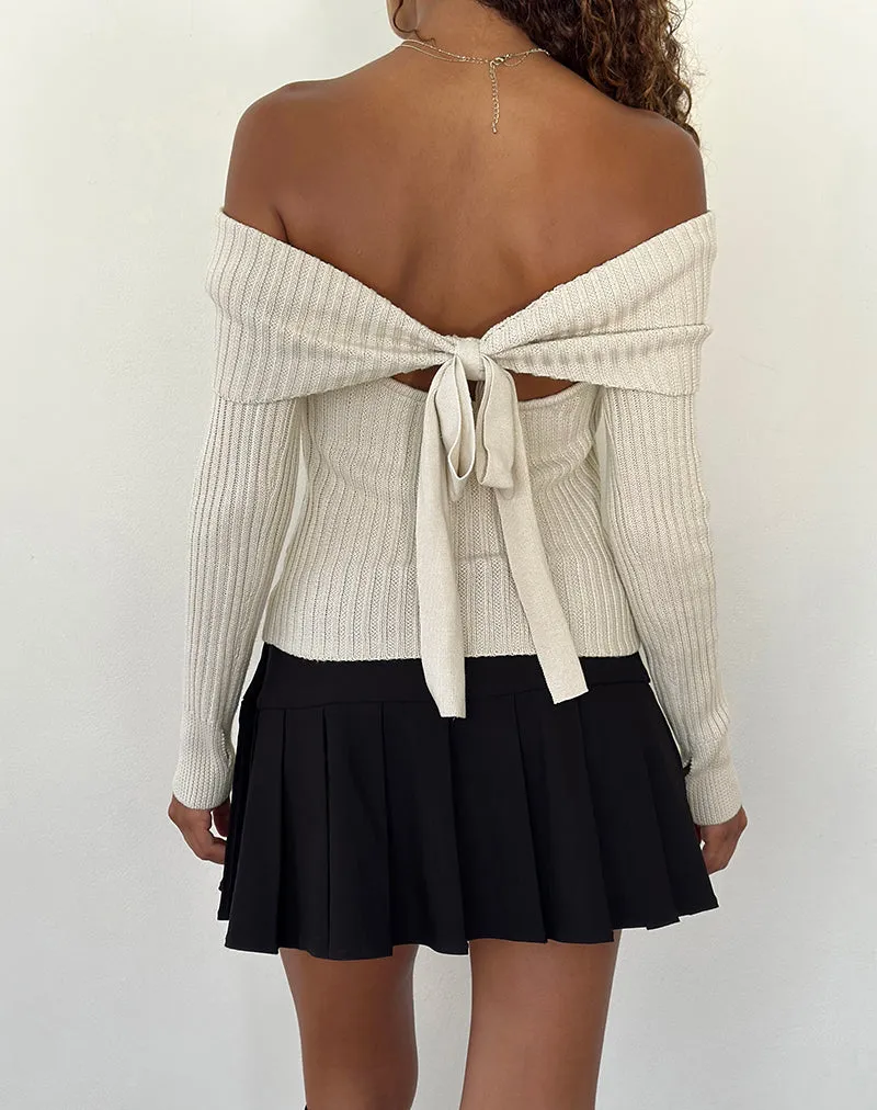 Saskia Bardot Bow Back Top in Ivory