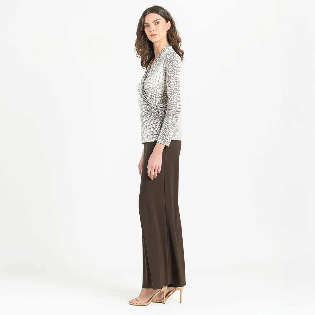 Shimmer Textile - V-Neck Draped Pleat Top - Croc Scale