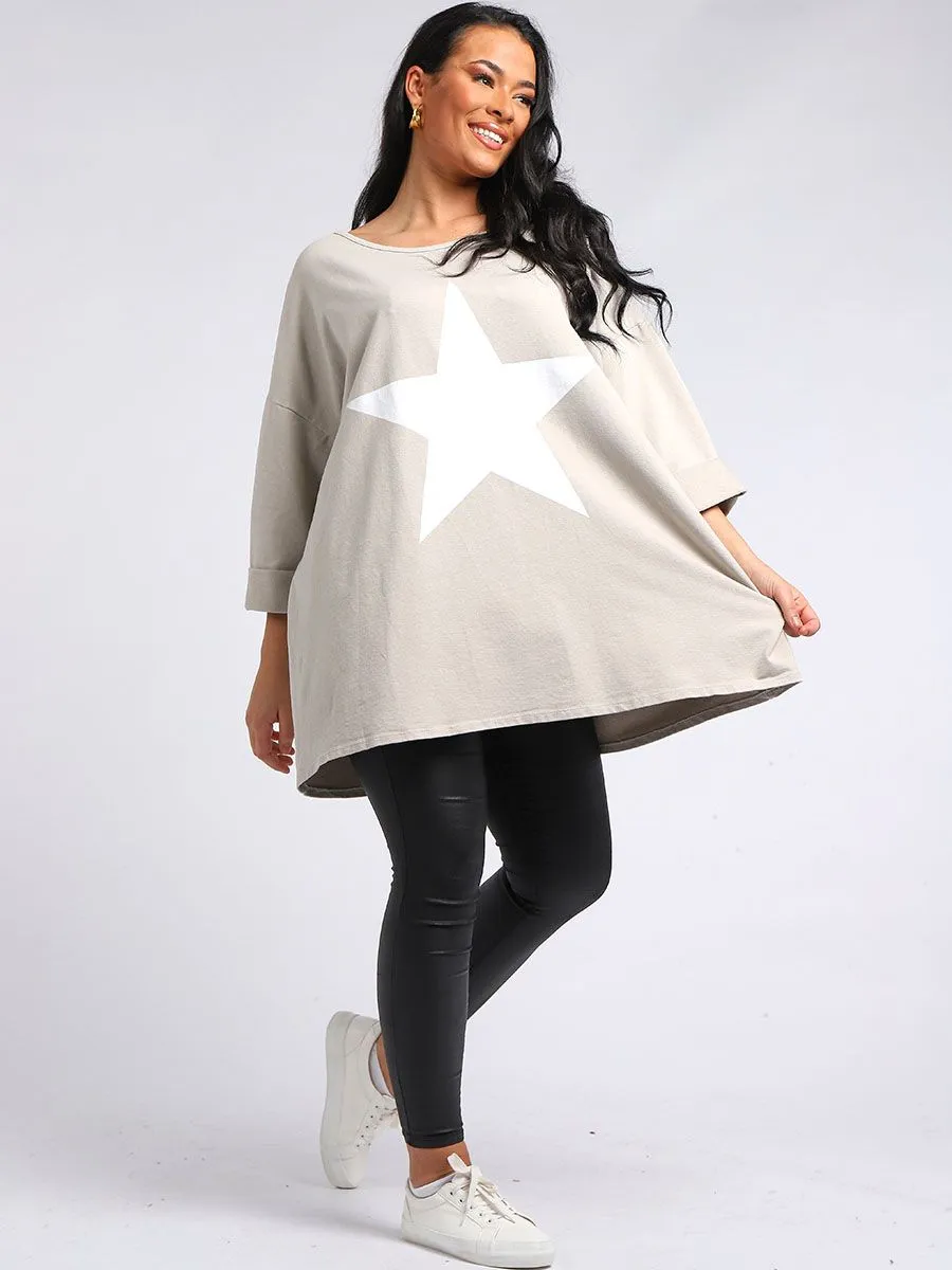 Star Print Plus Size Top - Beige