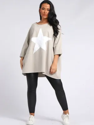 Star Print Plus Size Top - Beige