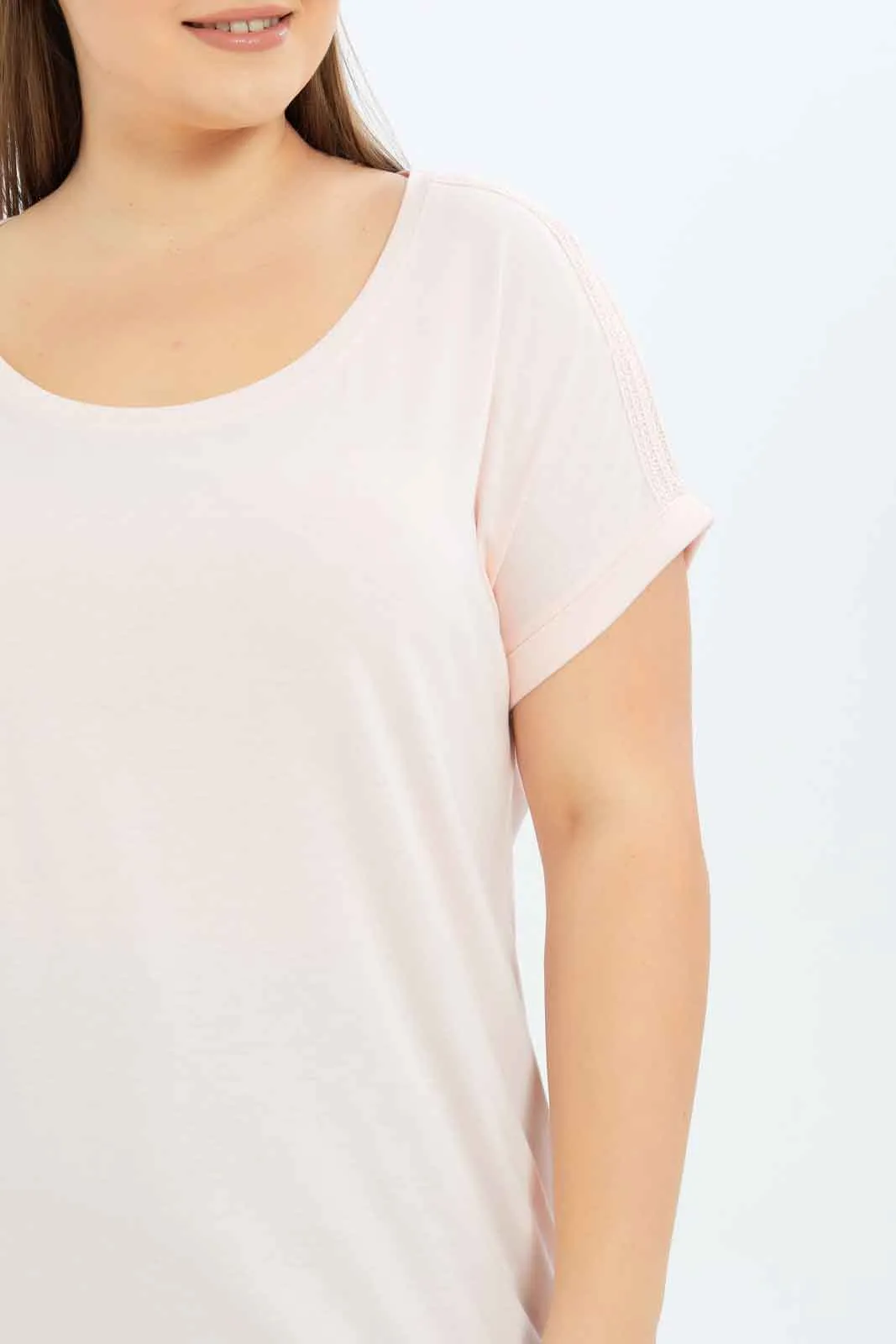 Women Pink drop shoulder T-Shirt